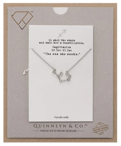 Quinnlyn & Co. Sagittarius Zodiac Pattern Swarovzki Pendant Necklace, Birthday Gifts for Women, Teens and Girls with Inspirational Greeting Card