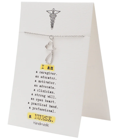 Quinnlyn & Co. Stethoscope Heart Pendant Necklace, Gifts for Nurses and Caregivers with Greeting Card