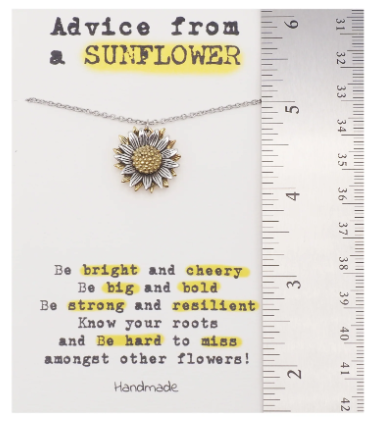 Quinnlyn & Co. Sunflower Pendant Necklace, Handmade Gifts for Women with Inspirational Quote on Greeting Card