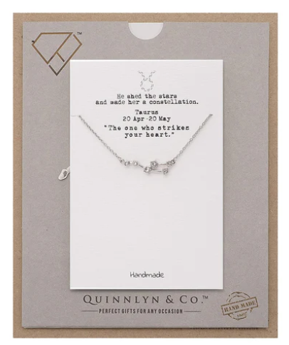 Quinnlyn & Co. Taurus Zodiac Pattern Swarovzki Pendant Necklace, Birthday Gifts for Women, Teens and Girls with Inspirational Greeting Card
