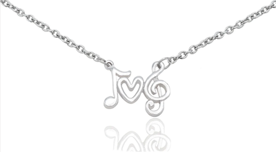 Quinnlyn & Co. Treble Note, Heart Pendant Musical Note Necklace, Gifts for Music Teacher with Inspirational Music Quote on Greeting Card, Adjustable 16" to 18" in Silver Tone