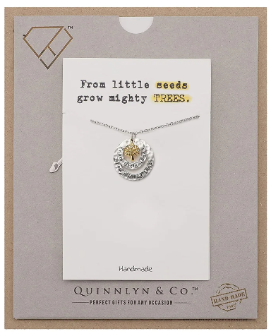 Quinnlyn & Co. Tree of Life with Engraved on Circle Pendant Necklace, Teacher's Day Appreciation Gifts, Handmade Jewelry for Women with Inspirational Quote on Greeting Card