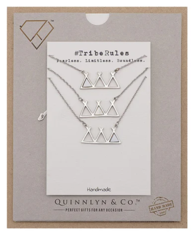 Quinnlyn & Co. Tribe Triangle Necklaces with Lab-Created Opal Pendants, Handmade Gifts for Women with Inspirational Quote on Greeting Card, Set of 3