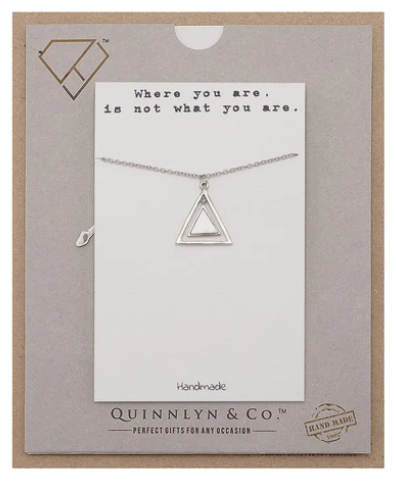 Quinnlyn & Co. Two Triangles Pendant Necklace, Handmade Gifts for Women with Inspirational Quote on Greeting Card