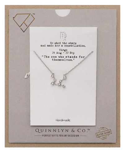 Quinnlyn & Co. Virgo Zodiac Pattern Swarovzki Pendant Necklace, Birthday Gifts for Women, Teens and Girls with Inspirational Greeting Card