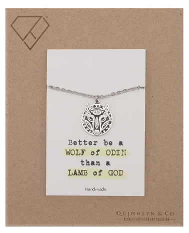 Quinnlyn & Co. Wolf of Odin Pendant Necklace, Handmade Gifts for Women with Inspirational Quote on Greeting Card