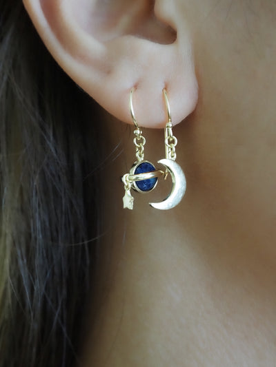 Luna NASA Saturn with Star and Moon Stud Earrings, Travel, Exploration Gifts, Unique Present for Space, Moon and Planet Lovers