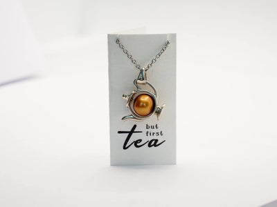 Liza Teapot Pendant Necklace with Real Pearl , Silver Jewelry with Inspirational Quote Gifts for Women