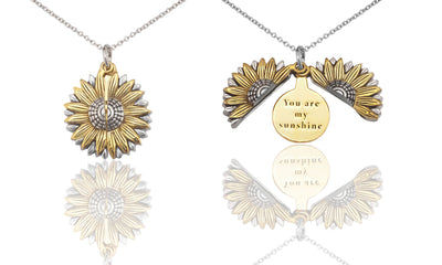 Adeola You Are My Sunshine Necklace, Sunflower Locket Pendant Engraved Gifts Jewelry Greeting Cards