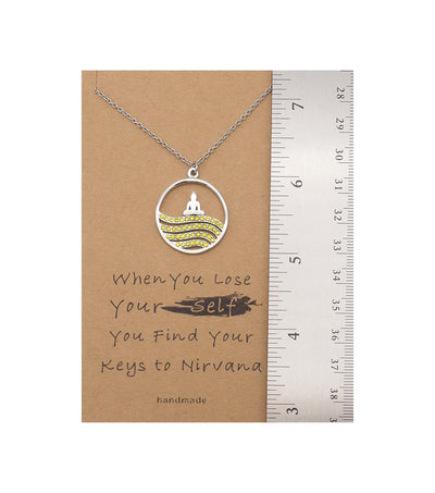 Anatta Buddha Yellow Crystals Pendant Necklace Inspirational Quotes Jewelry Greeting Card