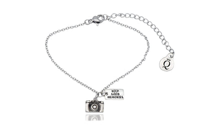 Angela Mini Camera Engraved Pendants Bracelet for Women, Photography Gifts, Inspirational Quote