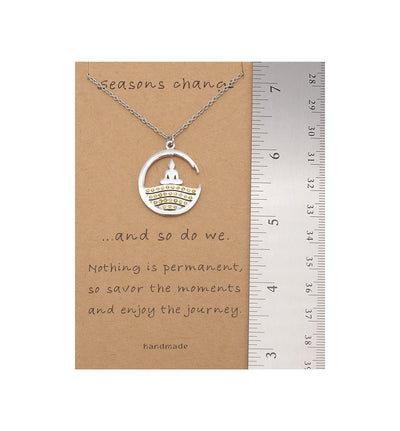 Anicca Buddha Orange Crystals Pendant Necklace Inspirational Quotes Jewelry Greeting Card