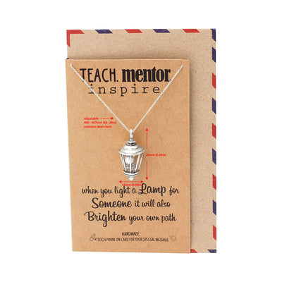 Anneli Lamp Pendant Necklace, Teach Mentor Inspire, Gifts For Women With Inspirational Quotes