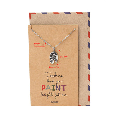 Berthe Teacher Gifts, Palette and Paintbrush Necklace with Greeting Card