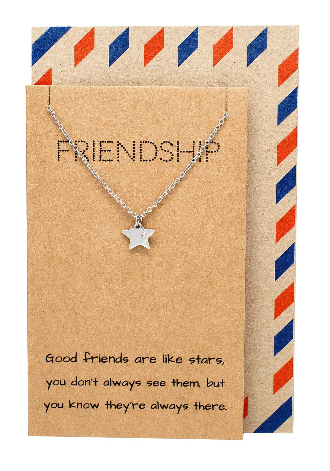 Ria Best Friend Necklaces with Star Pendant and Friendship Quotes Greeting Card