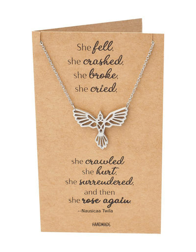 Brinley Phoenix Pendant Women Necklace, Bird Charm with Motivational Quote Card