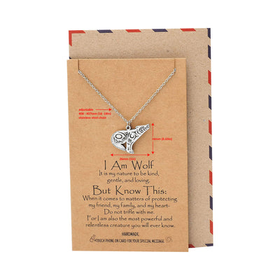 Chlodette Loving Wolf Necklace with Inspirational Quote and Prayer