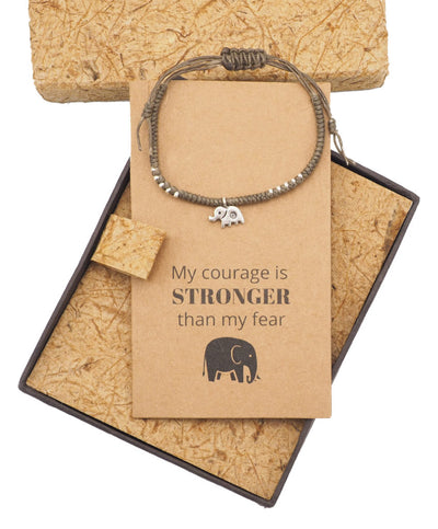Wattana Lucky Elephant Courage Bracelet with Inspirational Quote Greeting Card
