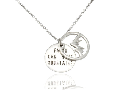 Emery Faith Necklace for Women, Mountain Pendant with Inspirational Quote, Silver Tone