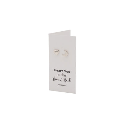 Dixie Heart and Moon Earrings, Gifts for Women, Inspirational Quote Greeting Card, Rhodium Plated