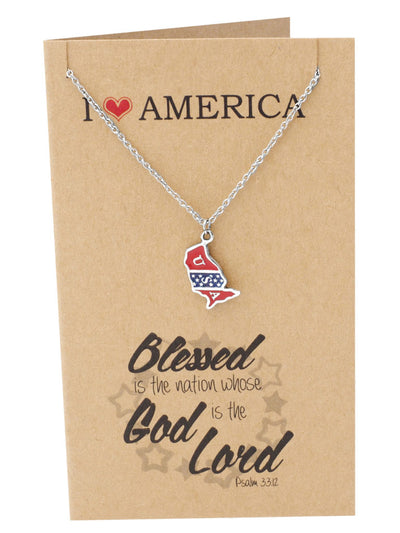 Vi July 4th American Flag Pin I Love America Blessed is the Nation Whose God is the Lord Necklace