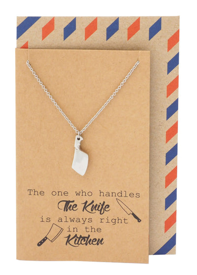 Ollie Gifts for Mom, Dad, Cooks Butcher Knife Necklace and Greeting Card