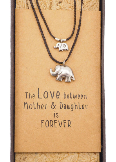 Pom Mother Daughter Elephant Charm Necklace