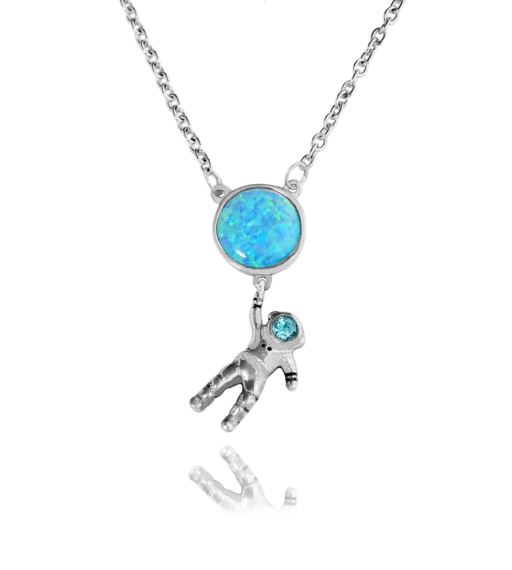 Catherine of Alexandria Opal Planet with Astronaut Pendant Necklace wi -  Quan Jewelry
