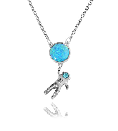 Catherine of Alexandria Opal Planet with Astronaut  Pendant Necklace with Handmade Inspirational Greeting Card