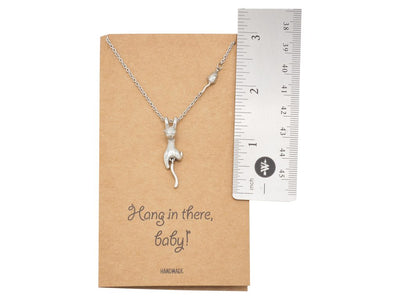 Emersyn Hanging Cat Pendant Necklace with Little Mouse