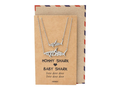 Genevieve Mommy and Baby Shark Pendant Necklaces Set of 2