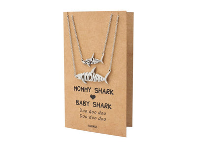 Genevieve Mommy and Baby Shark Pendant Necklaces Set of 2