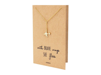 Corrine Brave Lariat Necklace with Airplane Pendant for Women, with Inspirational Quote, Gold-Tone - Quan Jewelry Rose Gold