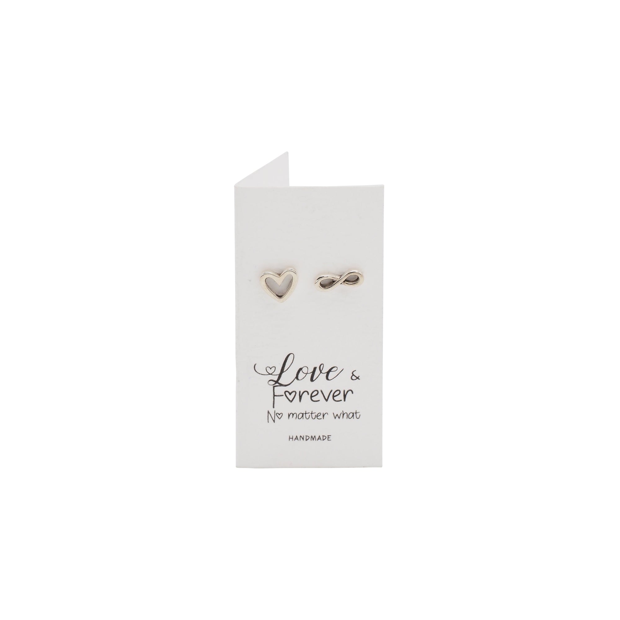 Dulce Heart and Infinity Earrings, Gifts for Women, Inspirational Quote Greeting Card, Silver Rhodium Plated