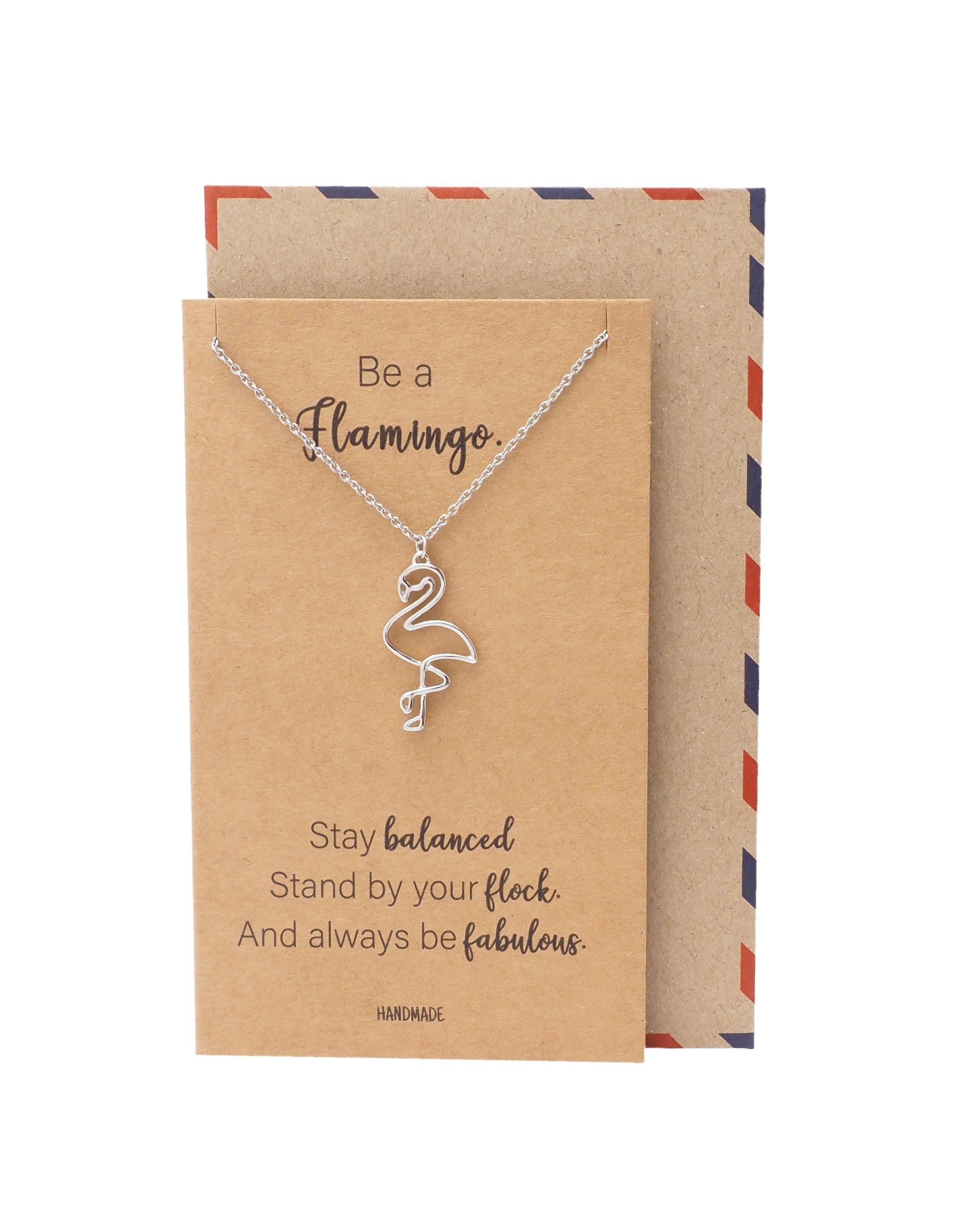 Belva Flamingo Pendant Necklace, Gifts for Women with Inspirational Quote on Greeting Card