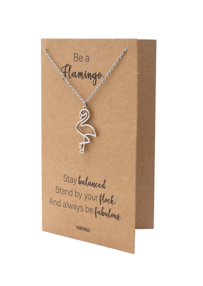 Belva Flamingo Pendant Necklace, Gifts for Women with Inspirational Quote on Greeting Card