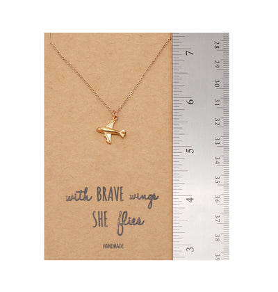 Janice She's Brave Necklace with Airplane Pendant, with Inspirational Quote