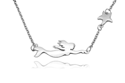 Lana Mermaid And Starfish Necklace For Women, Silver Tone, Comes With Inspirational Quote