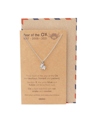 Fallon Year of the Ox Animal Jewelry Gifts for Family with Chinese Zodiac Sign Quotes on Greeting Card
