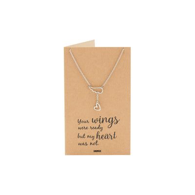 Tasha Heart Lariat Angel Wing Necklace, Sympathy Gifts