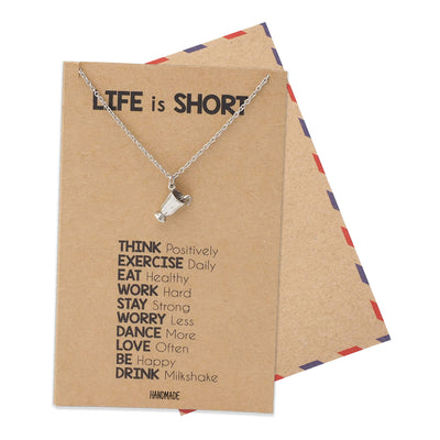 Sadie Life is Short Drink Milkshake Necklace, Best Friend Gifts, Inspirational Jewelry Greeting Card
