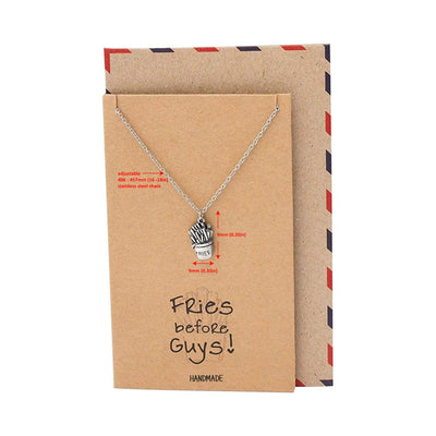 Shenelle Fries Jewelry Charm Necklace, Baker Gifts, Gifts for Best Friends with Funny Greeting Card