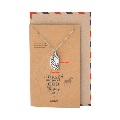 Therese Faith Reminder Horse Necklace for Women, Animal Pendant, Inspirational Quote, Silver Tone