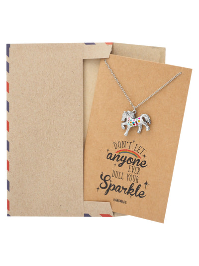 Lexine Sparkle Rainbow Horse Pendant Friendship Necklace Inspirational Quote With Greeting Card
