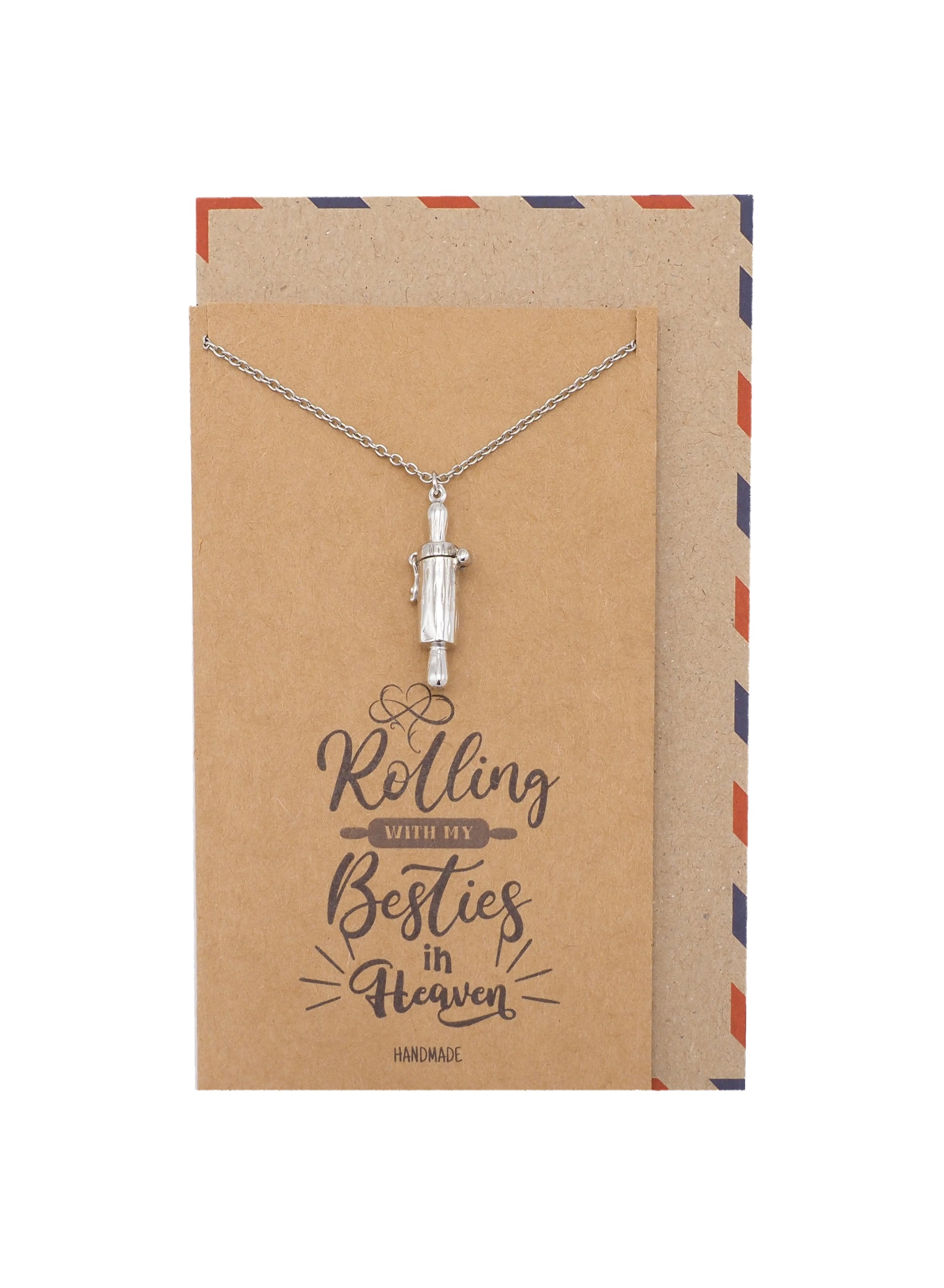 Milana Rolling Pin Cremation Pendant Necklace, 100% Handmade - Silver Tone