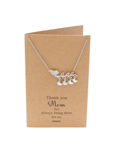 Angelique Mother and Daughter Necklace with Mom and Baby Birds Pendant, Gifts for Women, Silver Tone