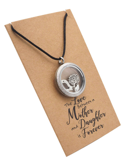 Eurika Locket Necklace with Mother Daughter Birds and Tree Charms