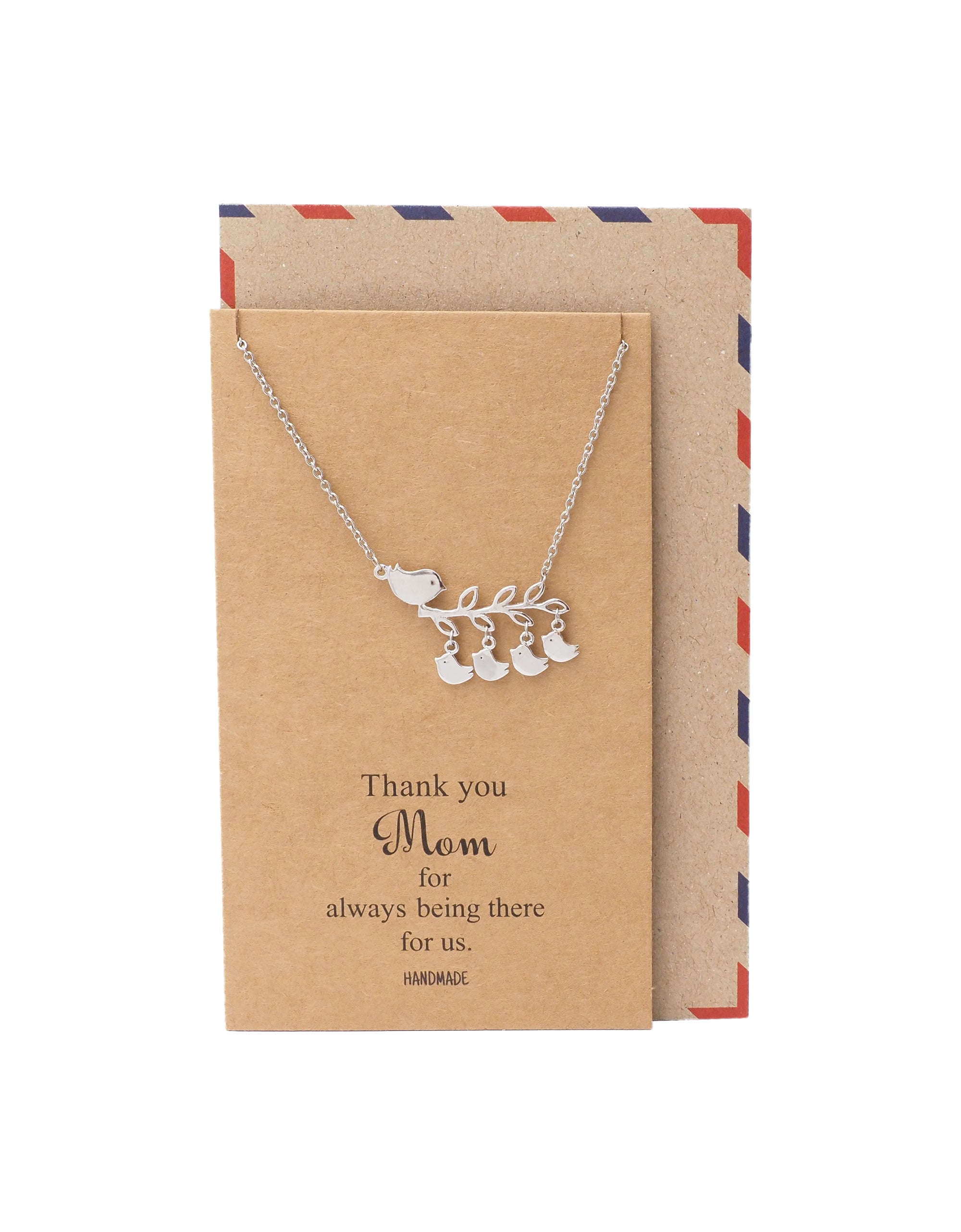 Angelique Mother and Daughter Necklace with Mom and Baby Birds Pendant, Gifts for Women, Silver Tone