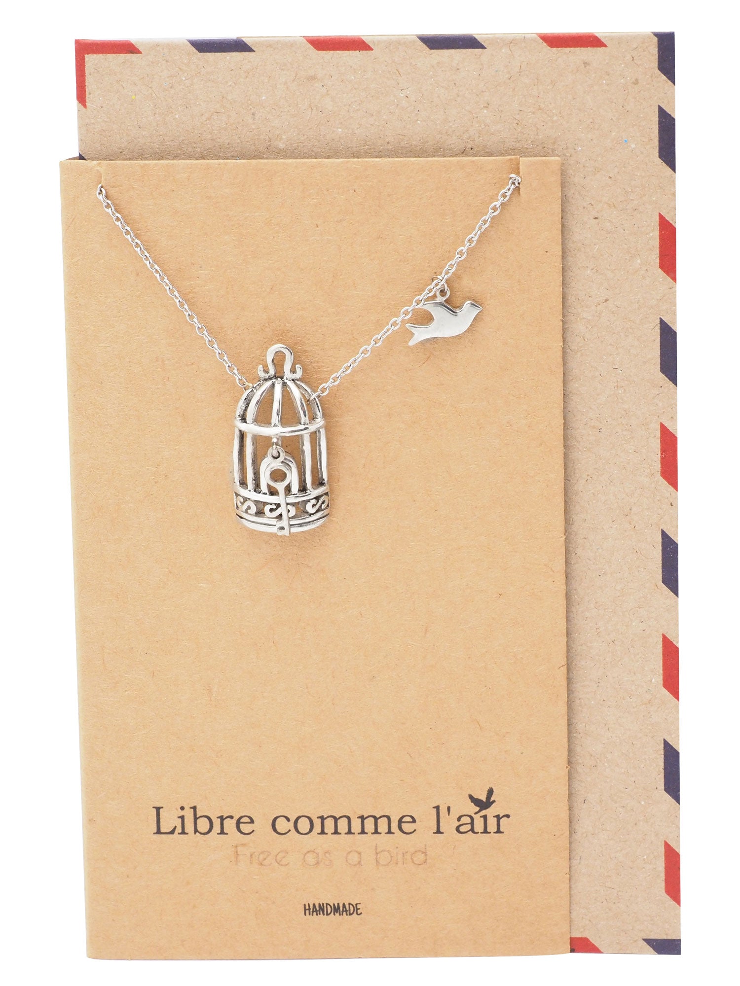 Aya Bird Cage with Key and Bird Charms Necklace