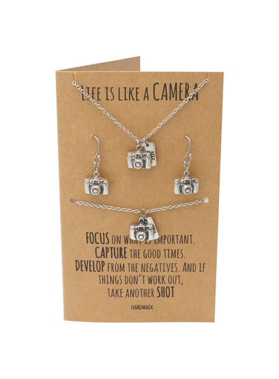 Ida Cute Camera Miniature Pendant Necklace for Women, Selfie Lovers, With Inspirational Quote Card